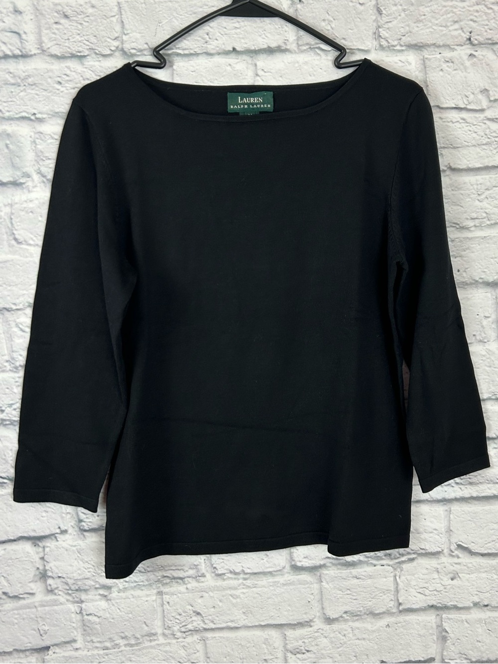 Lauren Ralph Lauren Black Silk Blend Boat Neck 3/4 Sleeve Sweater Top M